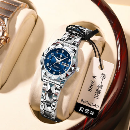 Waterproof Luminous Dual-Date Womens Quartz Watch