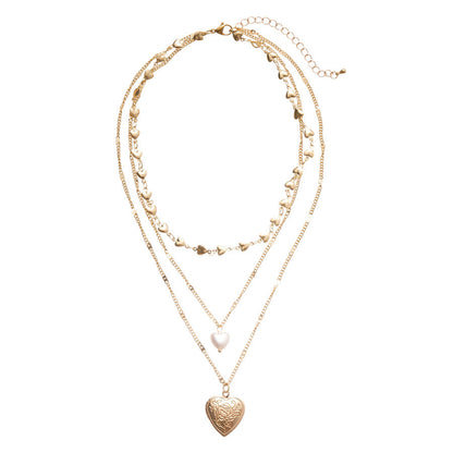Pearl Heart Printed Elegant Necklace Women