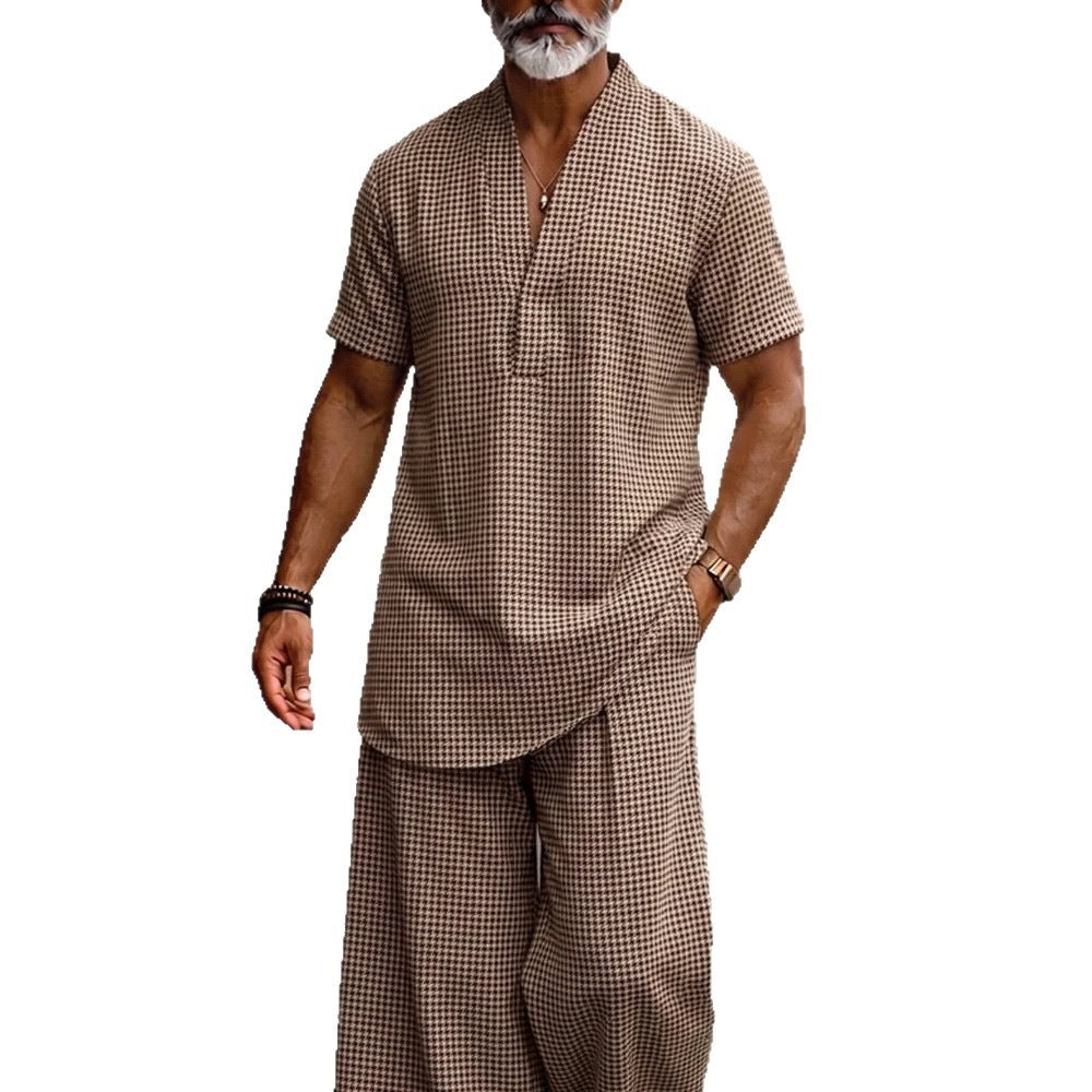 Plaid Top Shirt And Casual Pants Set