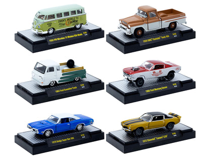 "Auto-Thentics" 6 piece Set Release 105 IN DISPLAY CASES Limited Edition 1/64 Diecast Model Cars by M2 Machines