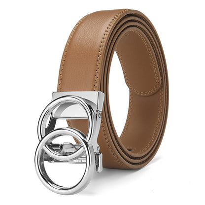 Automatic Buckle Real Leather 14-grain Belt Can Be Fixed  Simple Business Belt 3.5cm.