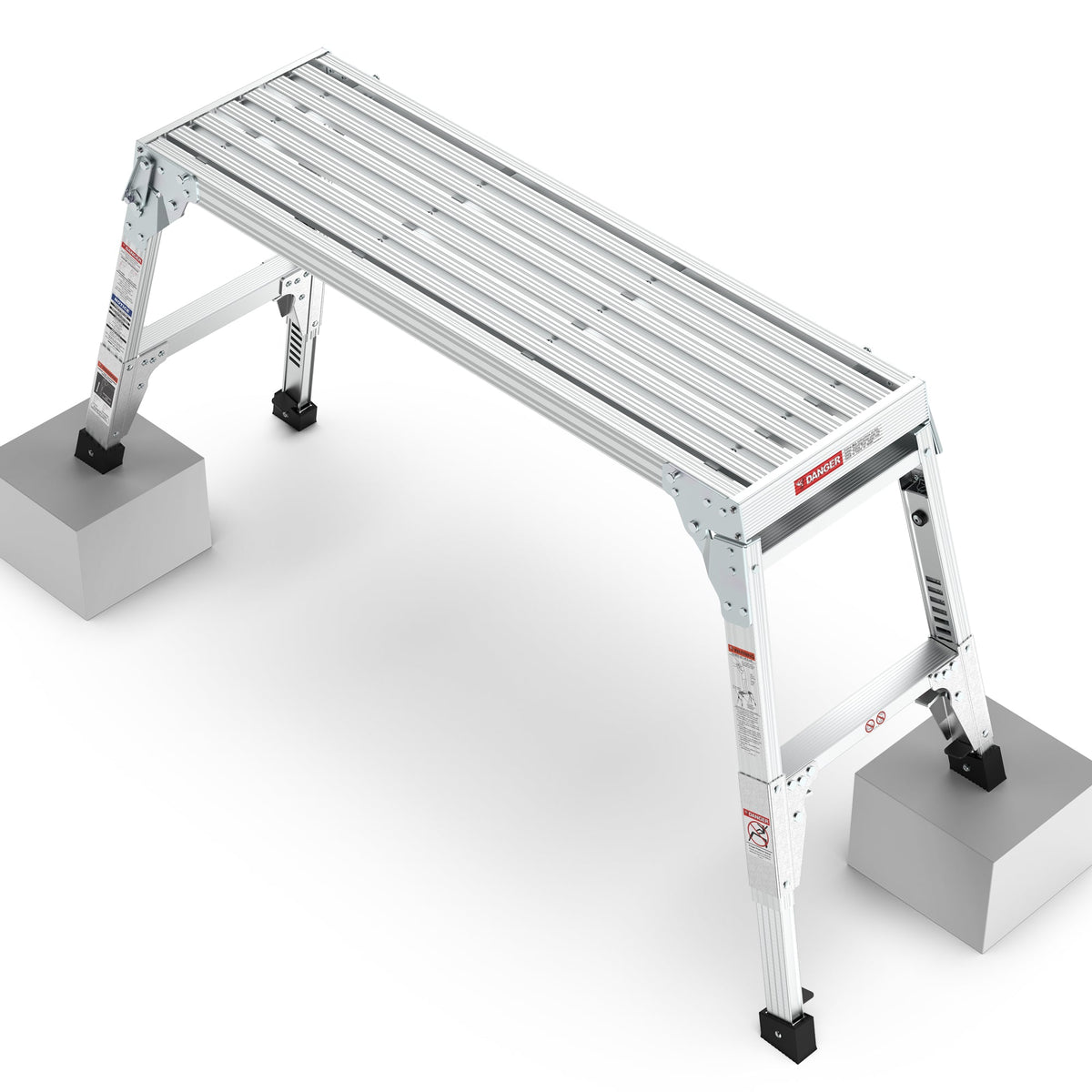 Aluminum Work Platform Large Size Step Stool Folding Portable Work Bench 40" Width Telescopic Feet 22" -27.5" Height Adjustable
