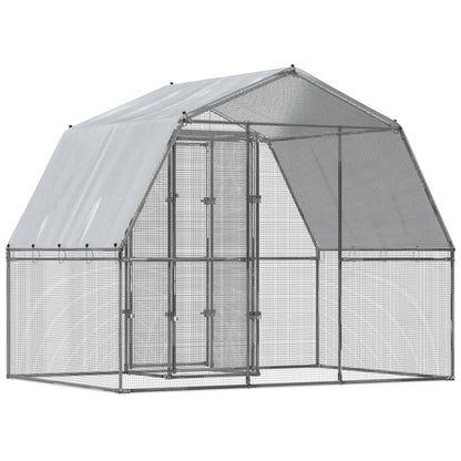 Chicken Cage with Roof and Door Silver Galvanized Steel