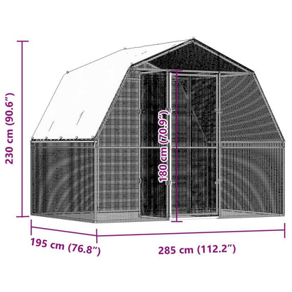 Chicken Cage with Roof and Door Silver Galvanized Steel