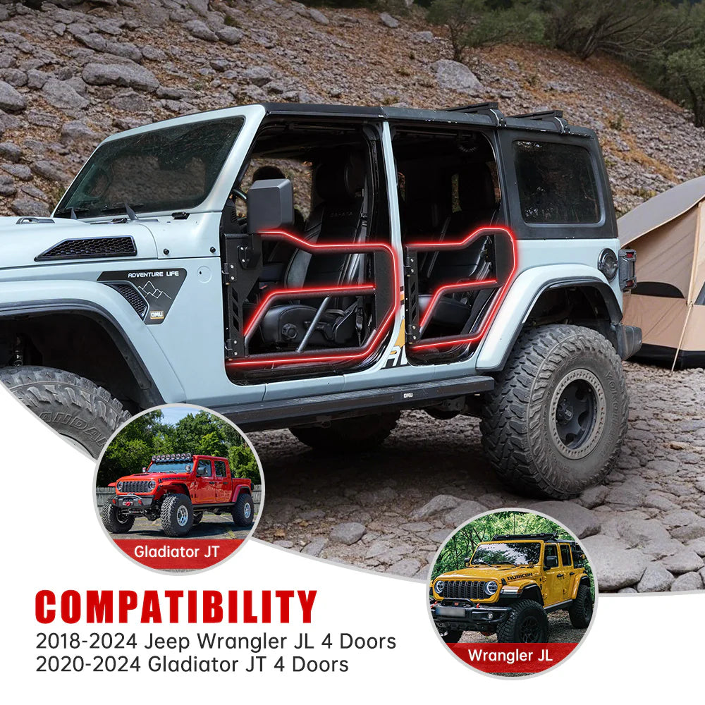 Jeep Tube Doors for Wrangler JL & Gladiator JT (2018-2024) - 4-Pc Set w/Mirrors
