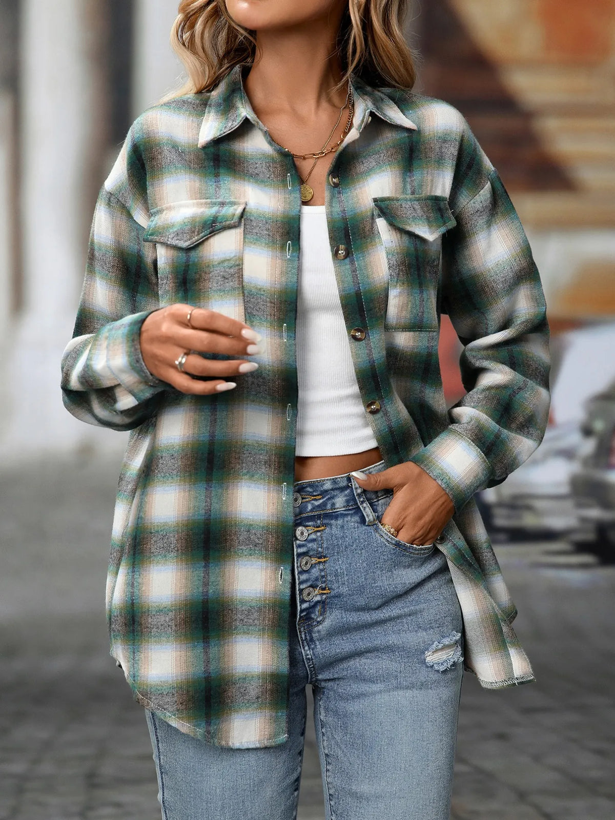 Oversized Plaid Button-Up Shirt