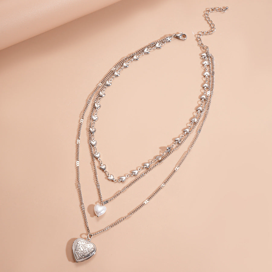 Pearl Heart Printed Elegant Necklace Women