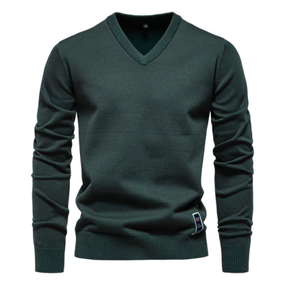 Autumn And Winter Pure Cotton Solid Color Hoodie V-neck Trendy Men's Clothing Sweater
