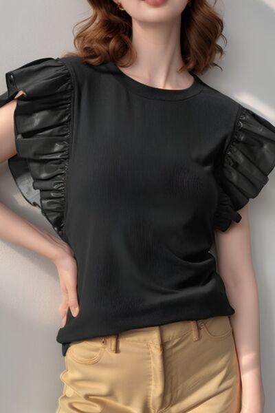 Ruffled Round Neck Cap Sleeve Blouse for Women Stylish Wear