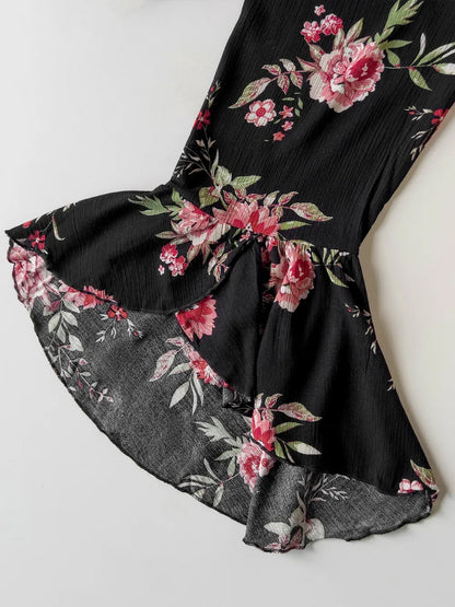 Plus Size Floral Flare Sleeve Dress