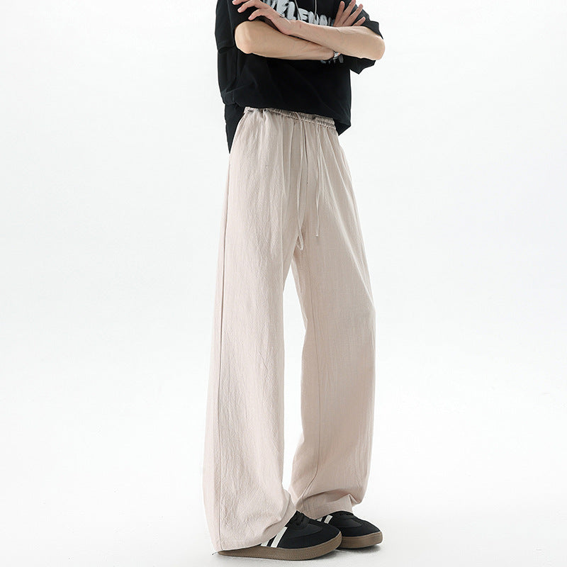 Mens Summer Thin-Style Loose Straight-Leg Ice Cotton Extended Casual Pants
