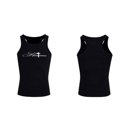 Cotton White Tank Top With Cross Print For Men