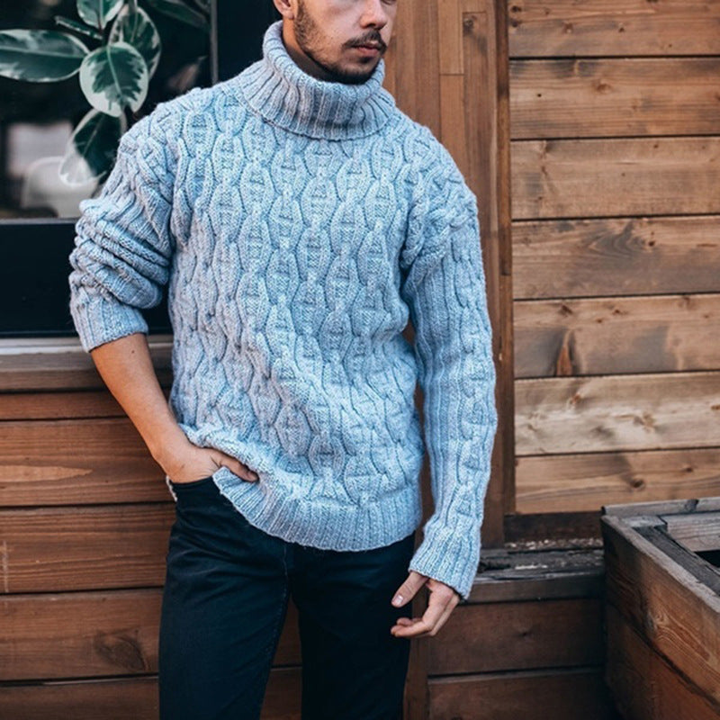 Mens Solid-Color Fashionable Trendy Turtleneck Knitted Sweater