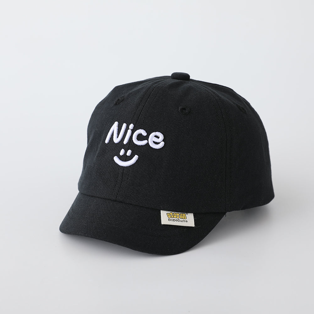 Children's Solid-color English Smiling Face Embroidered Adjustable Fashionable And Simple Short-brimmed Baseball Cap Suitable For Daily Outings And Entertainment