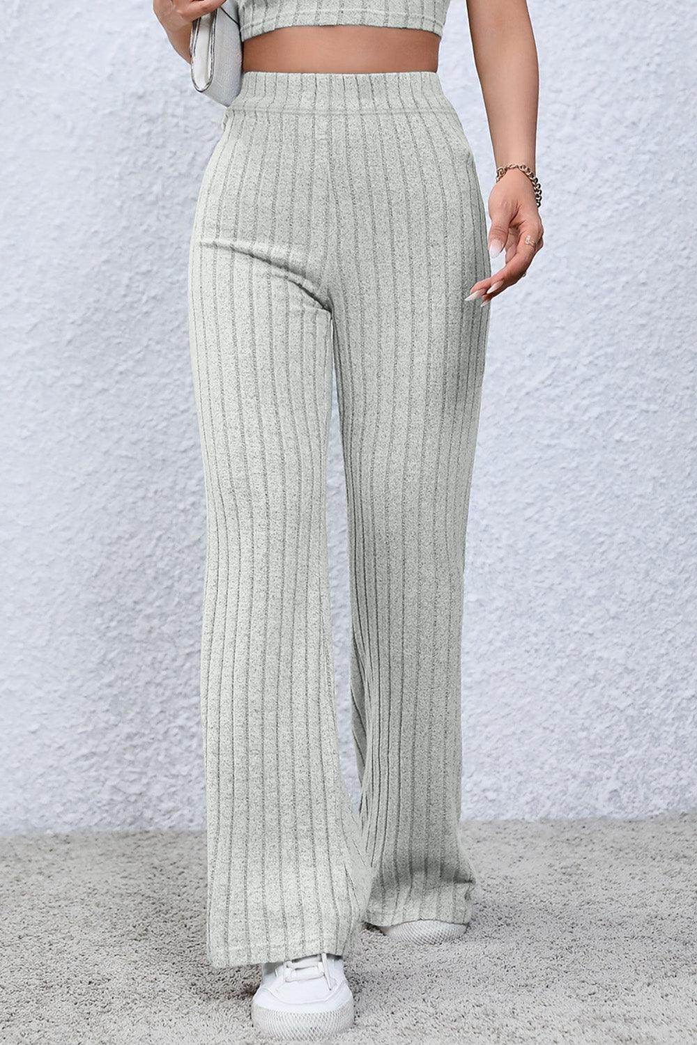 Basic Bae Full Size Ribbed High Waist Flare Pants for Women