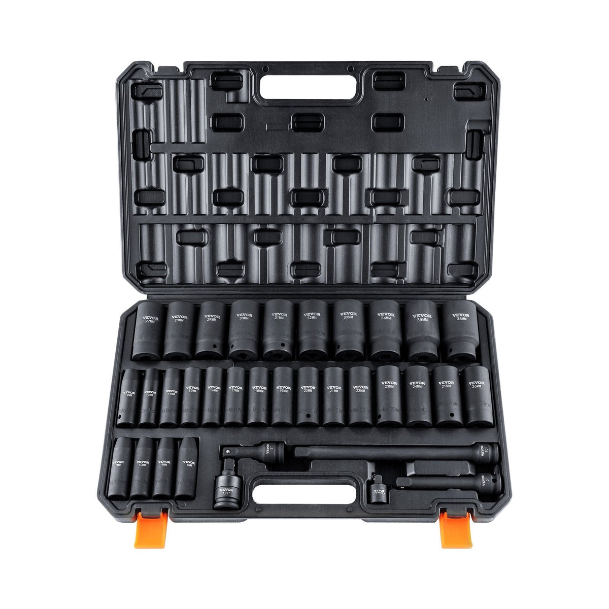 1/2" Drive Deep Impact Socket Set, 34pcs Socket Set Metric 8-36mm 6 Point Cr-MO Alloy Steel for Auto Repair, Rugged Construction, Includes Heavy Duty Storage Case