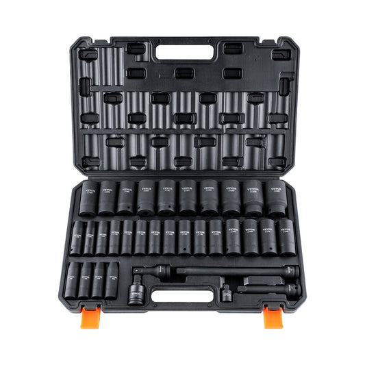 1/2" Drive Deep Impact Socket Set, 34pcs Socket Set Metric 8-36mm 6 Point Cr-MO Alloy Steel for Auto Repair, Rugged Construction, Includes Heavy Duty Storage Case