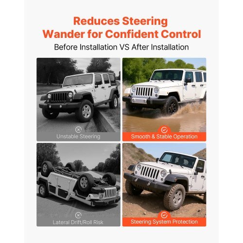 Dual Steering Stabilizer, for 2007-2018 Jeep Wrangler JK, Dual Steering Stabilizer Kit Fits with 2 Inches of Suspension Lift or Higher, Enhanced Control & Reduced Vibration, Easy Installation