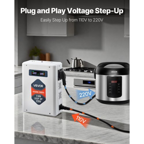 Step Up Voltage Converter, 2000VA, Heavy Duty Voltage Power Converter, 110V to 220V Power Transformer, with 2 EU Outlets, USB Output, LCD Display, Temperature Protection, for 220V Appliances