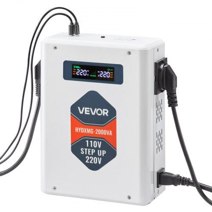 Step Up Voltage Converter, 2000VA, Heavy Duty Voltage Power Converter, 110V to 220V Power Transformer, with 2 EU Outlets, USB Output, LCD Display, Temperature Protection, for 220V Appliances