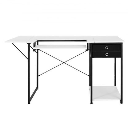 Sewing Table, Multipurpose Sewing Machine Table with Drawers, Foldable Side Shelf, Adjustable Shelf, Steel Legs, Computer Desk for Home, Fashion Studio, Art Studio, Educational Institution