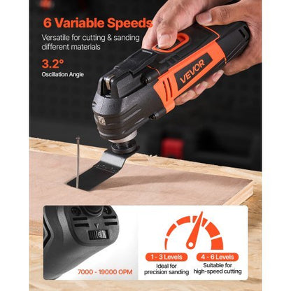 Multitool Oscillating Tool, 4Amps Electric Oscillating Multi Tool Corded with 6 Variable Speeds 7000 - 19000 OPM, 3.2? Oscillating Angle, 13PCS Saw Accessories, LED Work Light & Tool Bag