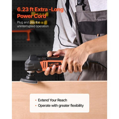 Multitool Oscillating Tool, 4Amps Electric Oscillating Multi Tool Corded with 6 Variable Speeds 7000 - 19000 OPM, 3.2? Oscillating Angle, 13PCS Saw Accessories, LED Work Light & Tool Bag