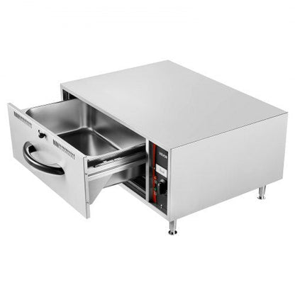 Commercial Electric Drawer Warmer, Single-Drawer Stainless Steel Food Warmer, Freestanding Standard Warming Drawer Cabinet, 85F185F Wide Temperature Range, for Restaurant, Hotel & Bakery