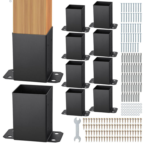 4x4 Post Base 10 Pcs, Inner Size 3.6"x3.6" Post Base Brackets, Heavy Duty Powder-Coated Post Anchor Matte Black Wood Post Brackets for Pavilion Deck Railing Support Deck Base Plate