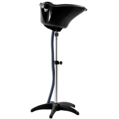 Portable Shampoo Bowl, Deep Shampoo Sink with Adjustable Height & Angle, Includes Drain Hose, Shower Head, Lightweight Hair Wash Basin for Barber Salon Spa Center & Home Use, Black