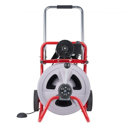 Drain Cleaner Machine 75 FT x 1/2 Inch, Auto Feed Sewer Snake Drain Auger on Wheels, Portable Drain Cleaning Machine with 8 Cutters & Air-Activated Foot Switch for 2" to 6" Pipes