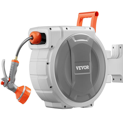 Retractable Garden Hose Reel, 1/2 Inch x 84 ft Wall Mounted Hose Reel, Heavy Duty Garden Hose Reel with 9 Patterns Nozzle, Any Length Lock, Upgraded Slow Return System and 180?Swivel Bracket