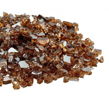 Fire Glass, 10 LBS / 4.5 KG High-Temperature Resistant Fireplace Rocks, 1/4-Inch / 6.35 mm Reflective & Smokeless Firepit Glass Rock, High Luster Stone Landscaping for Fire Pit Table, Copper