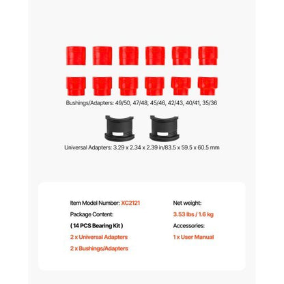 Bearing Press Kit, 14 Pcs, Bearing Race and Seal Driver Set with Bushings and Adapters, Bushing Driver Tool Set, Heavy Duty Carbon Steel Seal Removal Installation Tool Kit with Storage Case