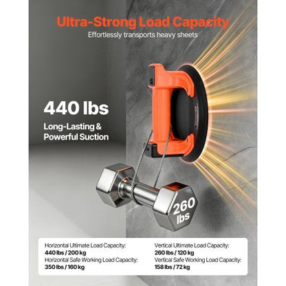Electric Suction Cup, 8-Inch Vacuum Glass Lifter with Digital Display for Suction Power & Battery Level, 440 lbs Max Lifting Capacity Tile Suction Cup Tool for Lifting Tile, Granite (1-Pack)