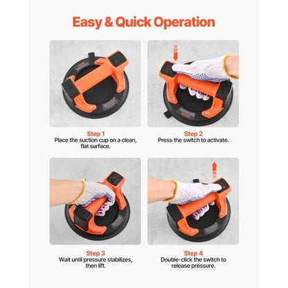 Electric Suction Cup, 8-Inch Vacuum Glass Lifter with Digital Display for Suction Power & Battery Level, 440 lbs Max Lifting Capacity Tile Suction Cup Tool for Lifting Tile, Granite (1-Pack)