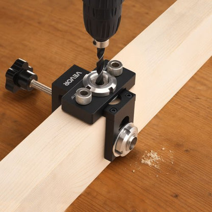 Doweling Jig Kit, Self Centering Dowel Drill Jig for Straight Holes, Aluminum Alloy Woodworking Joints Tool with 3 Size Drill Bits 5/16", 3/8", and 19/32", Adjustable Width, for Wood Working