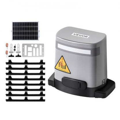 Solar Sliding Gate Opener, 280W Electric Gate Opener for Doors up to 65.6ft 1799lbs, Gear Track Rolling Fence Door Motor with Infrared Sensor & 2 Remote Controls, Driveway Gates Opening System