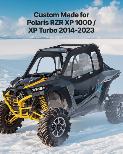 Cab Enclosure Upper Doors, Compatible with Polaris RZR XP 1000/XP Turbo 2014-2023, Soft Upper Doors, Windproof Upgraded Zipper UTV Soft Side Window Kit, Work with Side Mirrors and Windshields