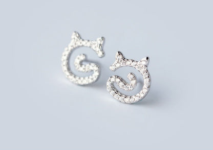S925 sterling silver cute cat necklace Korean fashion silver jewelry three-piece