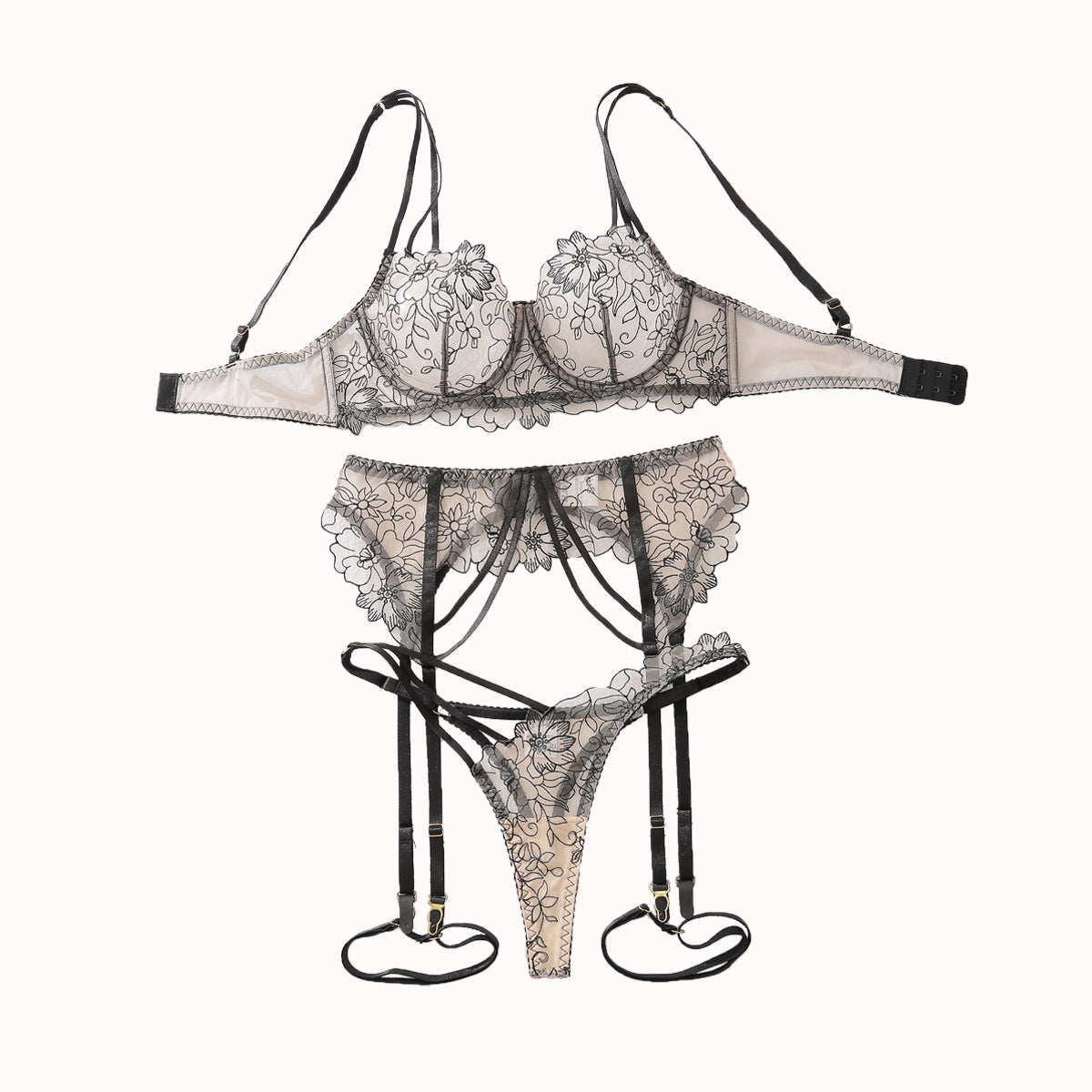Lace Bra Set Mesh Hollow Four-piece Set For Women