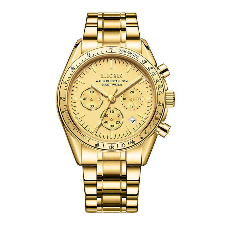 Mens Multifunctional Waterproof Calendar Luminous Quartz Watch