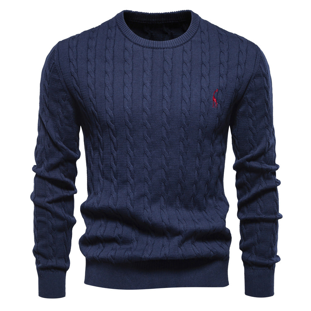 2026 Autumn And Winter New Cross-border Foreign Trade High Quality Men's Sweater Pullover Fawn Embroidery Solid Color Sweater For Men
