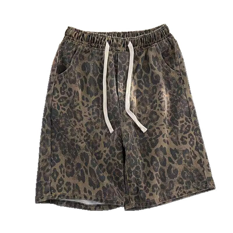 Men's Casual Leopard-print Elastic-waist Shorts
