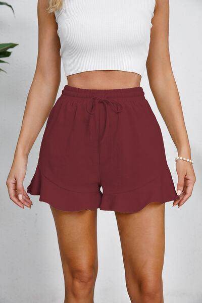 Full Size Drawstring Ruffle Hem Shorts for Women