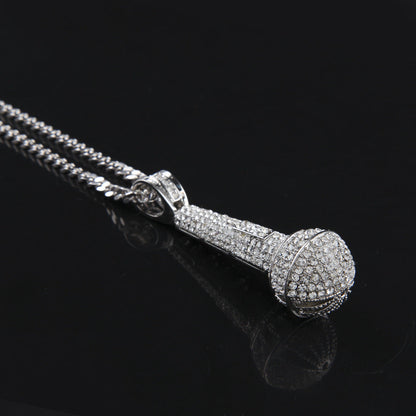 Hip-hop diamond-encrusted microphone necklaces.