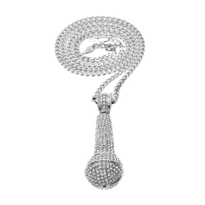 Hip-hop diamond-encrusted microphone necklaces.