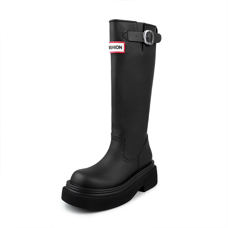 British Style All-match Slimming Thick Bottom Increased By Knight Boots