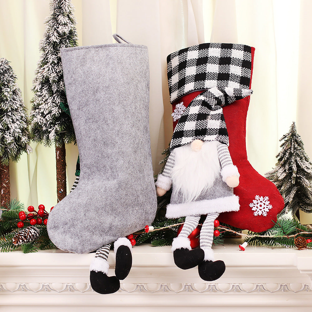 Christmas Day Decoration Red Black White Grid Faceless Forester Christmas Socks Dwarf Hanging Doll Candy Gift Bag