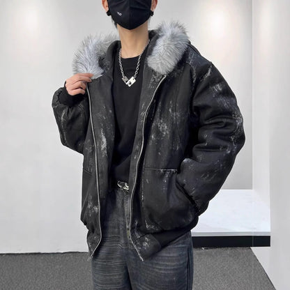 Hooded Large Fur Collar Cotton-padded Coat For Men Thick Warm Jacket